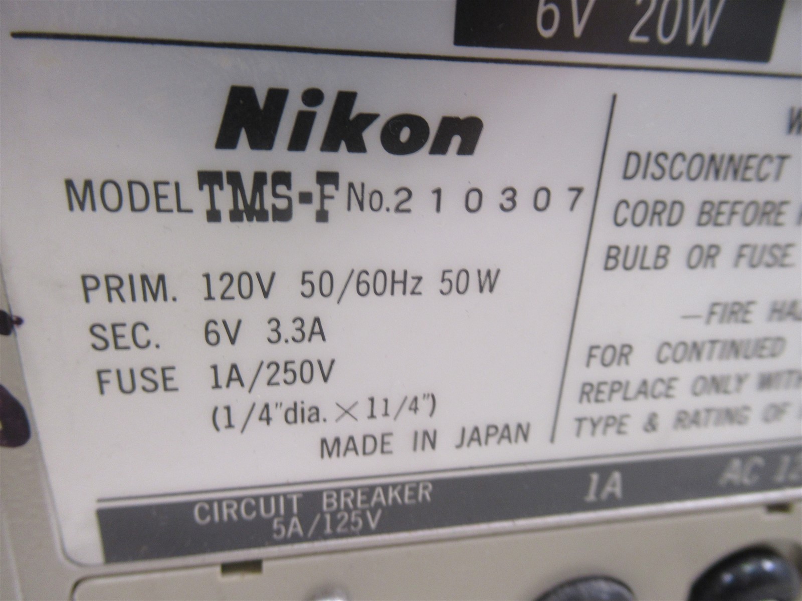 Nikon TMS-F Inverted Phase Contrast Microscope Binocular No Objectives