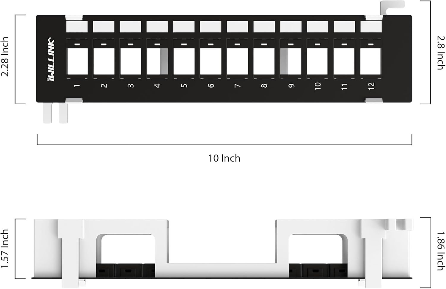 Blank 12-Port Keystone Patch Panel with 89D Wall Mount Bracket, Versatile Vertic