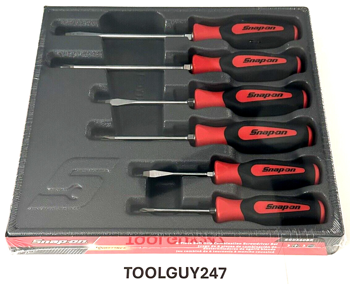 SNAP ON TOOLS USA 6pc RED Soft Grip Combination Screwdriver Set SGDX60B R NEW+
