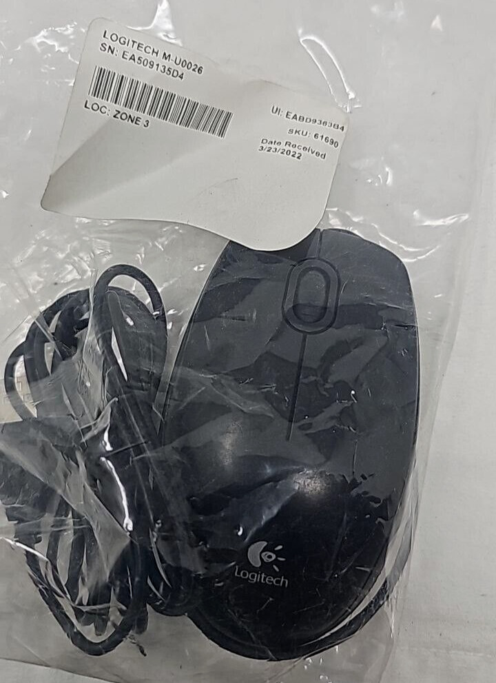 Logitech B100 Wired USB Optical Mouse 3 Button for Laptop Desktop Office Black