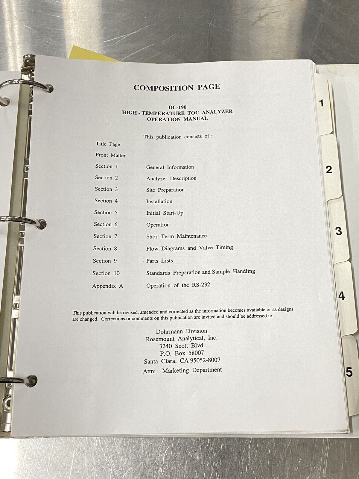 Dohrmann DC-190 High Temperature TOC Analyzer - Users Guide / Instruction Book