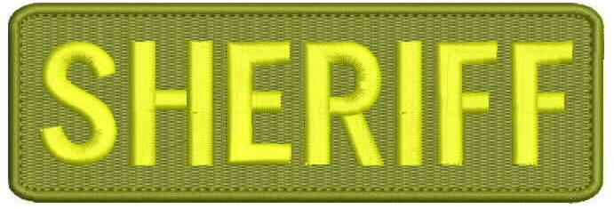sheriff embroidery patches 2x6 hook on back yellow letters Od green