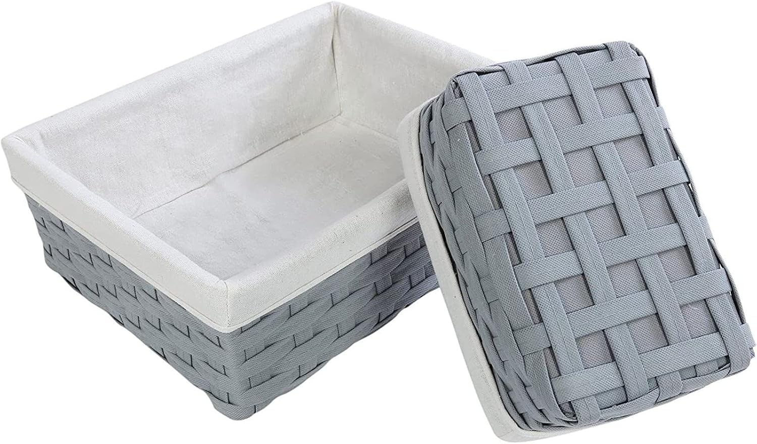 Wicker Nesting Baskets W/ Cloth Lining 5-Pack Gray Rectangular Set Stackable