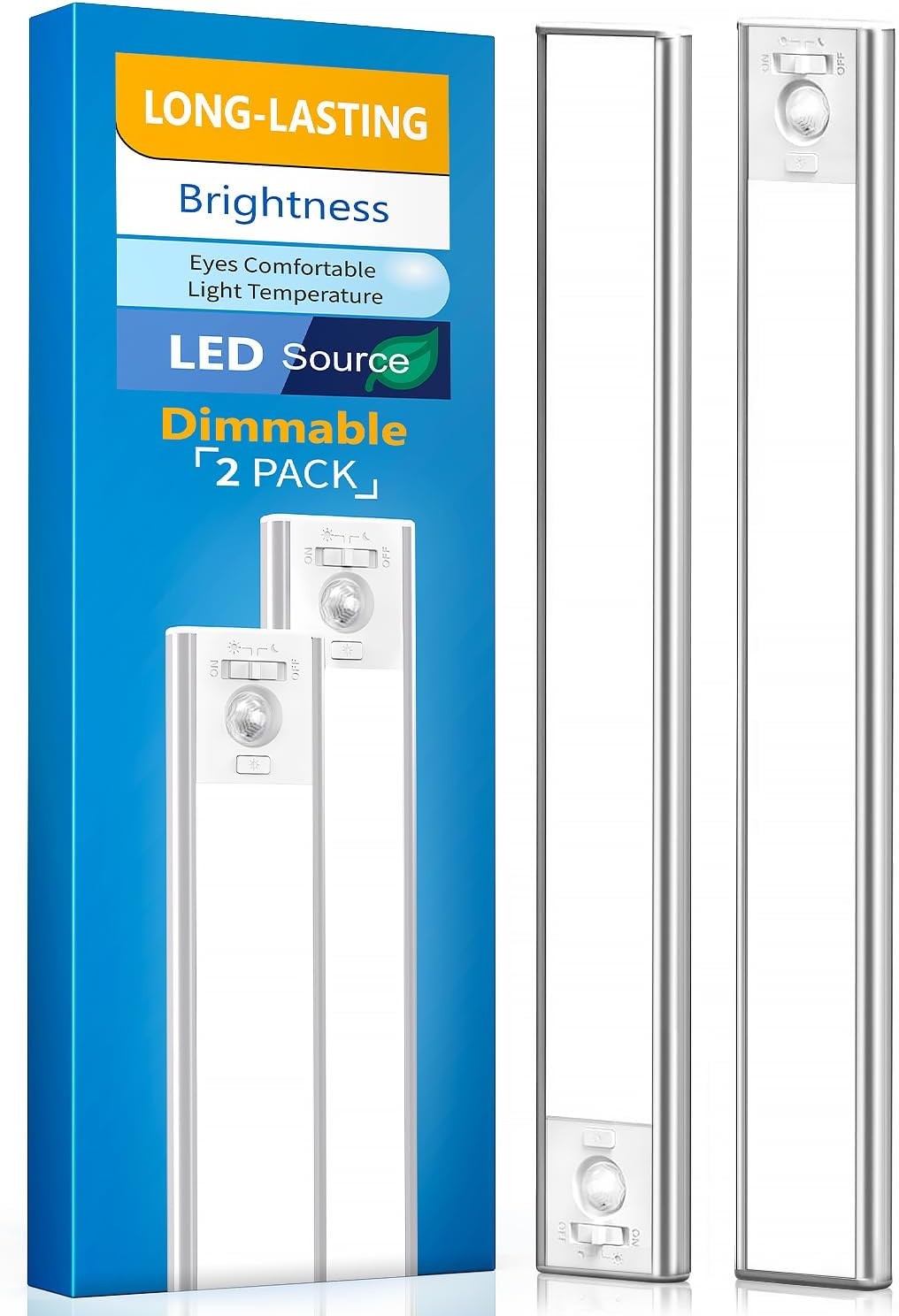 2 Pack Under Cabinet LED Motion Sensor Light 2200mAh USB Rechargeable Magnetic
