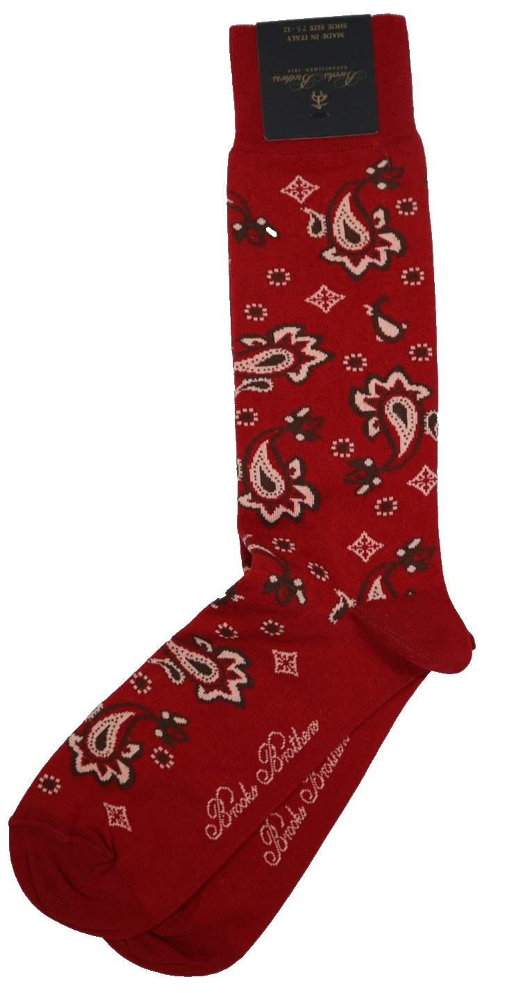 Brooks Brothers Cotton Blend Paisley Motif  Socks Red MADE IN ITALY