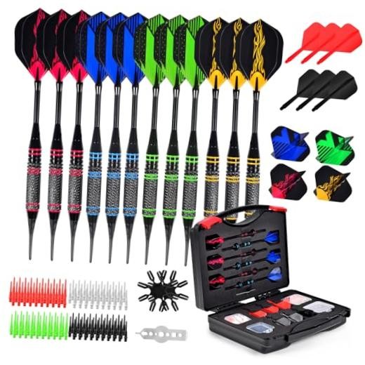 Darts Plastic Tip, Professional Soft Dart Tip Set, 12Pcs 18Gram with 120 Extra