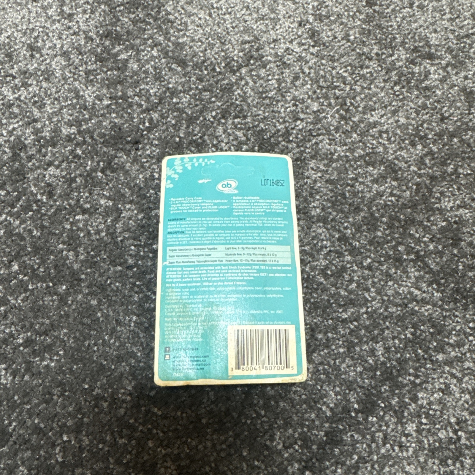 O.B. Pro Comfort Reusable Carry Case with 3 Regular Tampons Teal