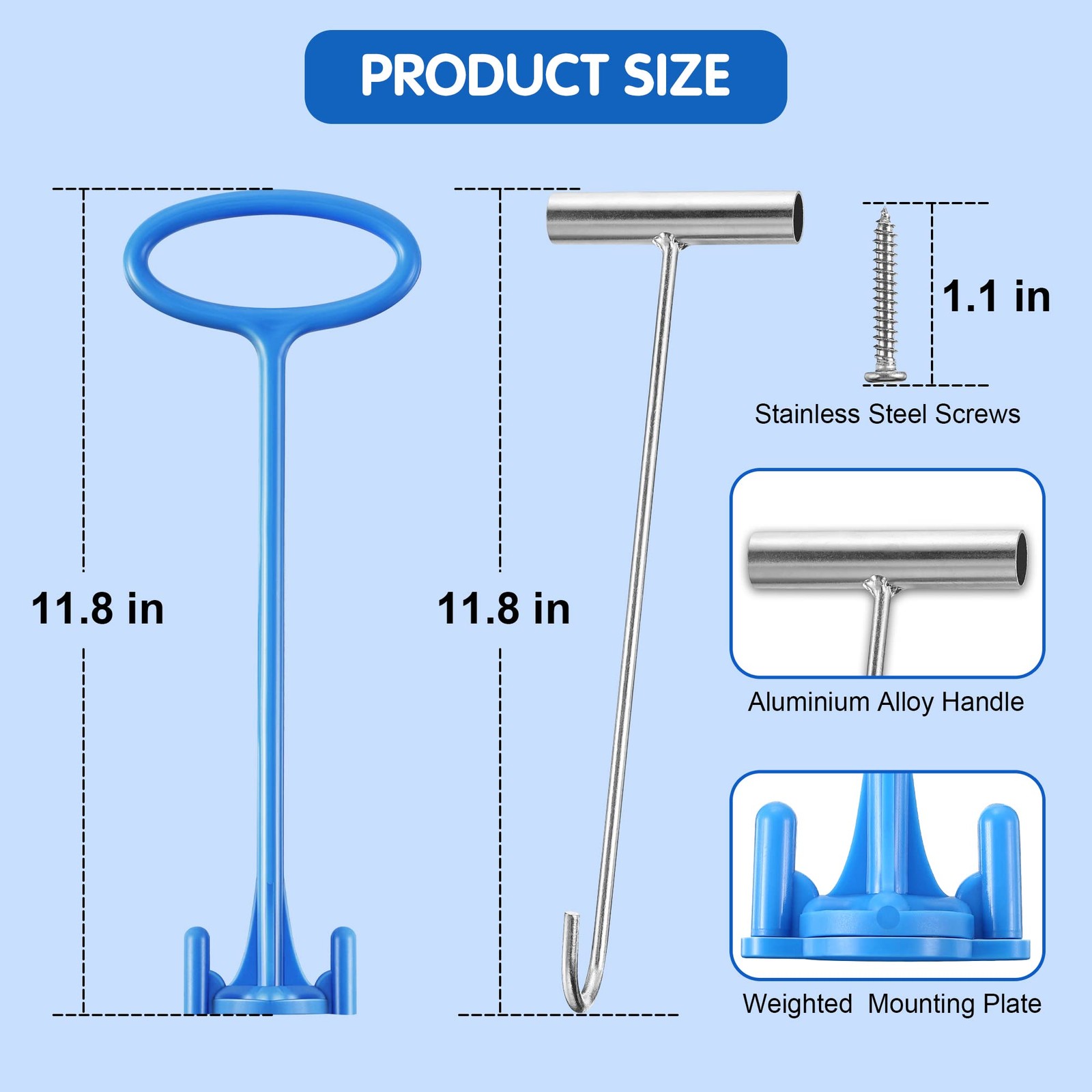 Dreyoo Pool Skimmer Basket Handle, Universal Hook Blue, Silver