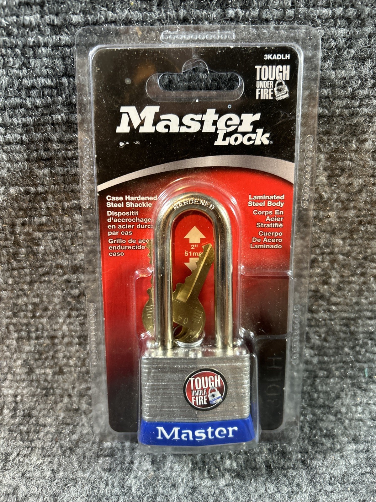 2008 MASTER LOCK PADLOCK 'TOUGH UNDER FIRE" 3KADLH 2" CASE HARDEND STEEL SHACKLE