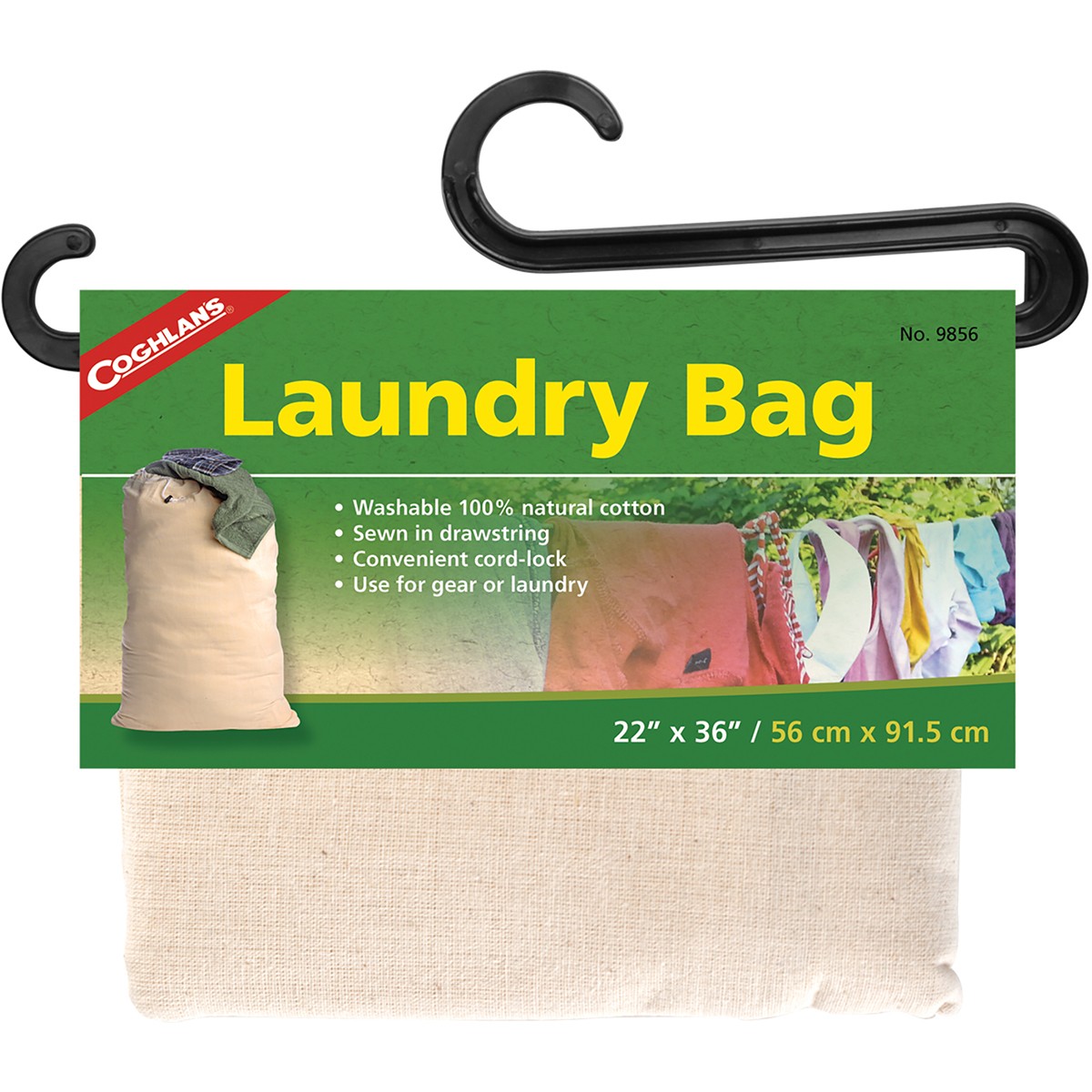 Coghlan's Laundry Bag, Washable 100% Natural Cotton, Drawstring w/ Cord-Lock