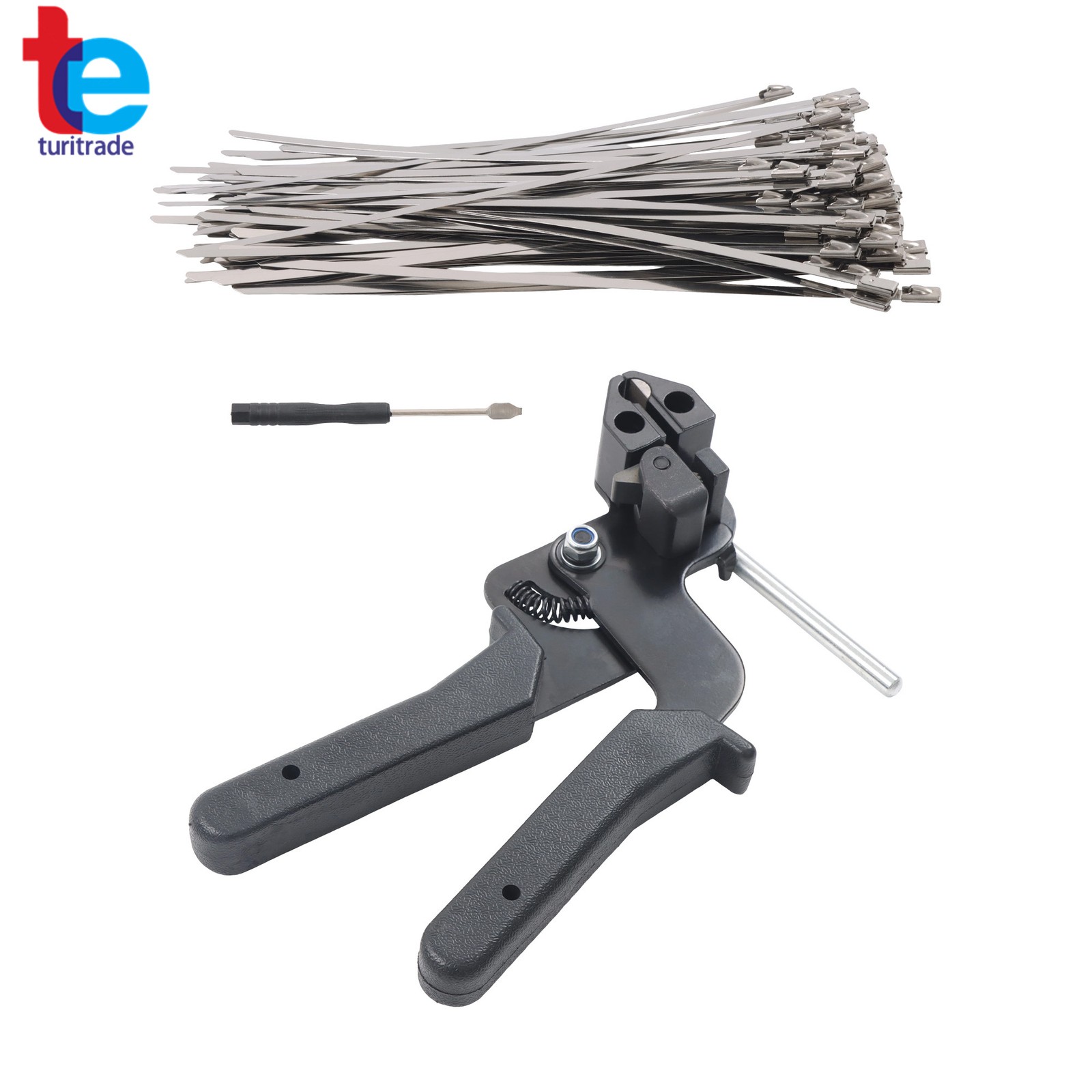 Stainless Steel Cable Tie Gun + 50pcs Metal Zip Ties Self-locking 5.9" Length