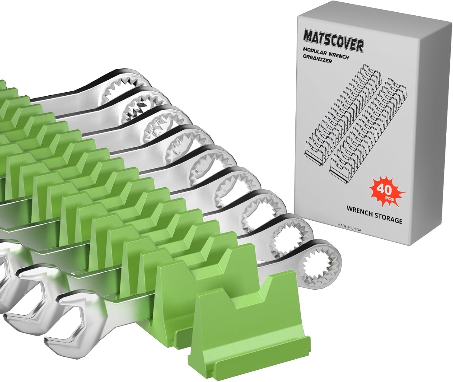 40PCS Modular Wrench Organizer Set - Stylish Green Tool Storage Solution