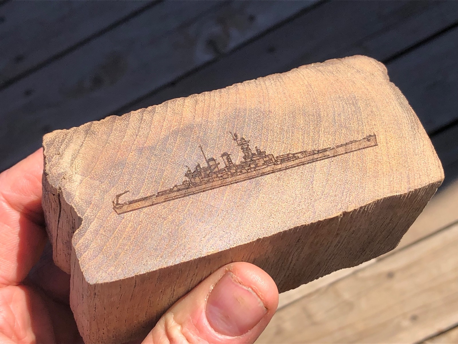 US NAVY ARTIFACT WWII TEAK RELIC FROM DECK OF WW2 BATTLESHIP USS NORTH CAROLINA
