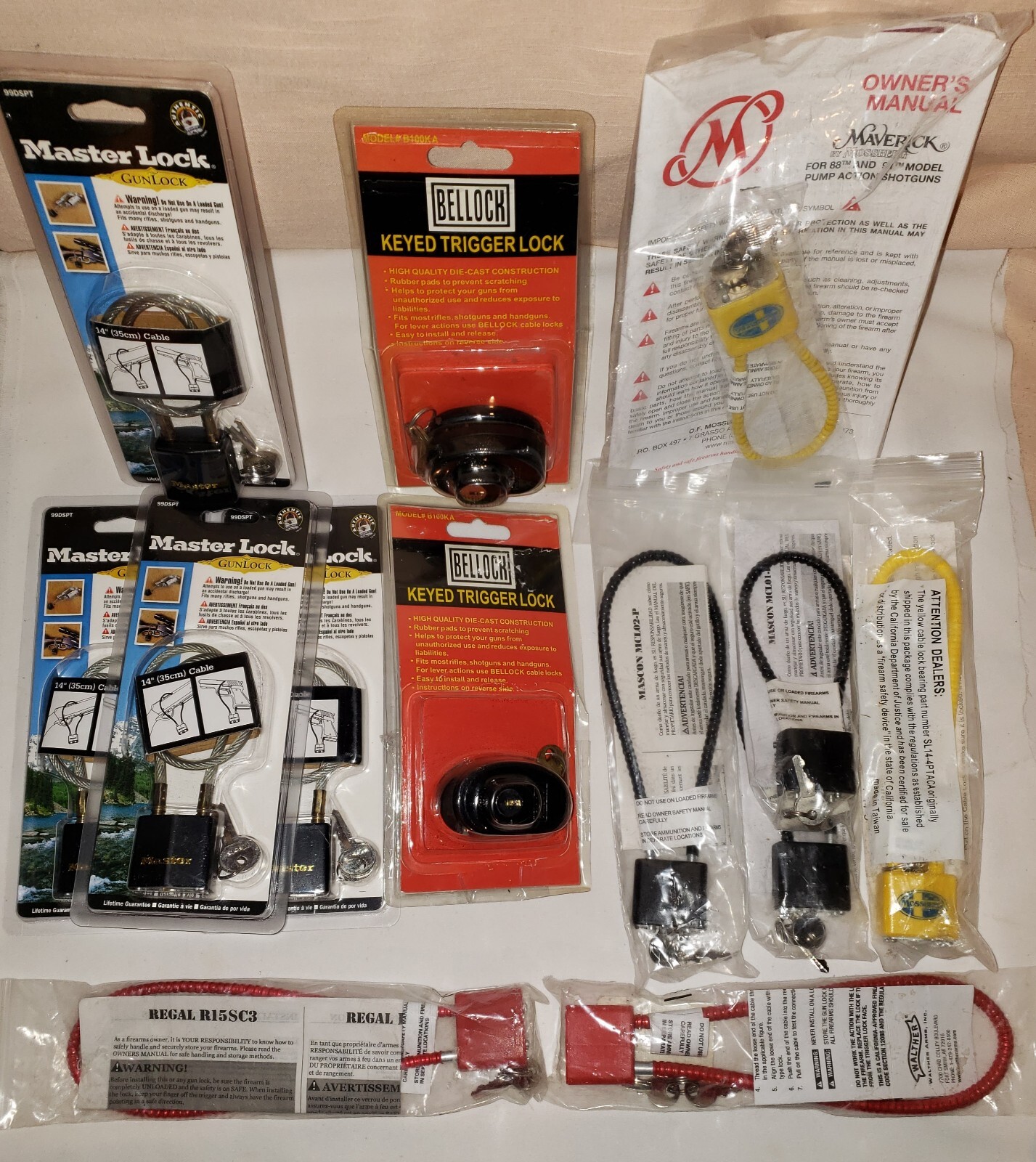 READ* Lot of 20 New Firearm Safety Cable Locks w/Keys Master, Bellock, Walther +