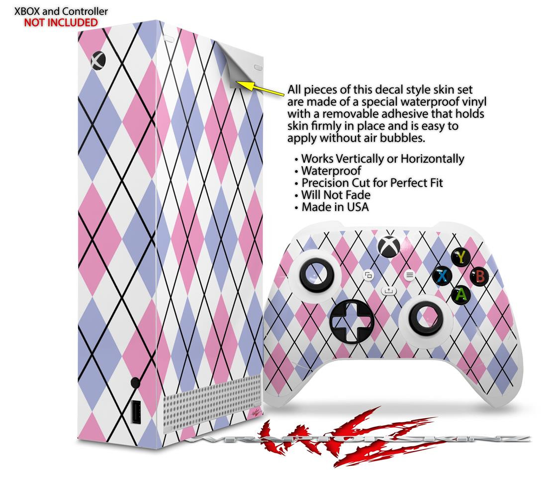 Skin Wrap for XBOX Series S Console Controller Argyle Pink and Blue