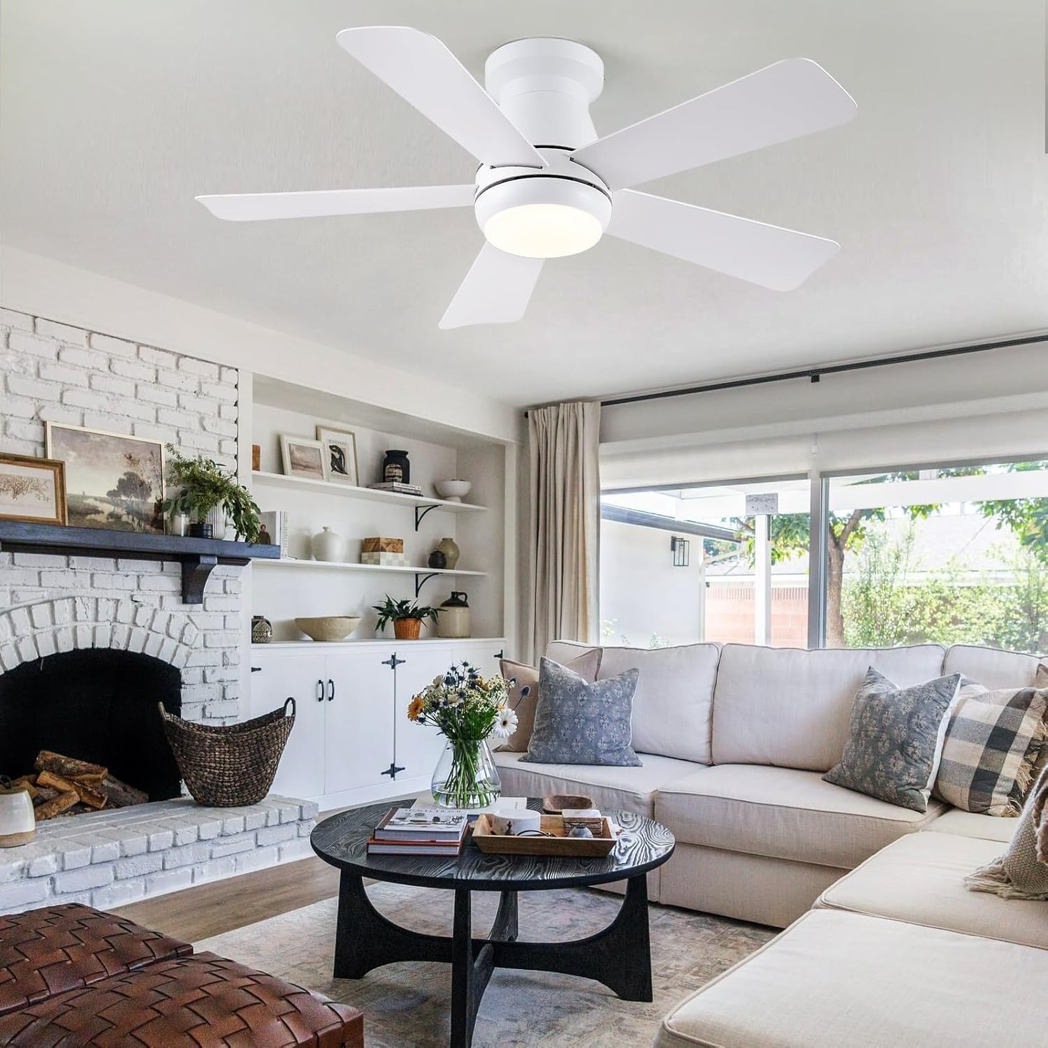40in Ceiling Fan with Light Remote Dimmable 6 Speed DC Flush Mount