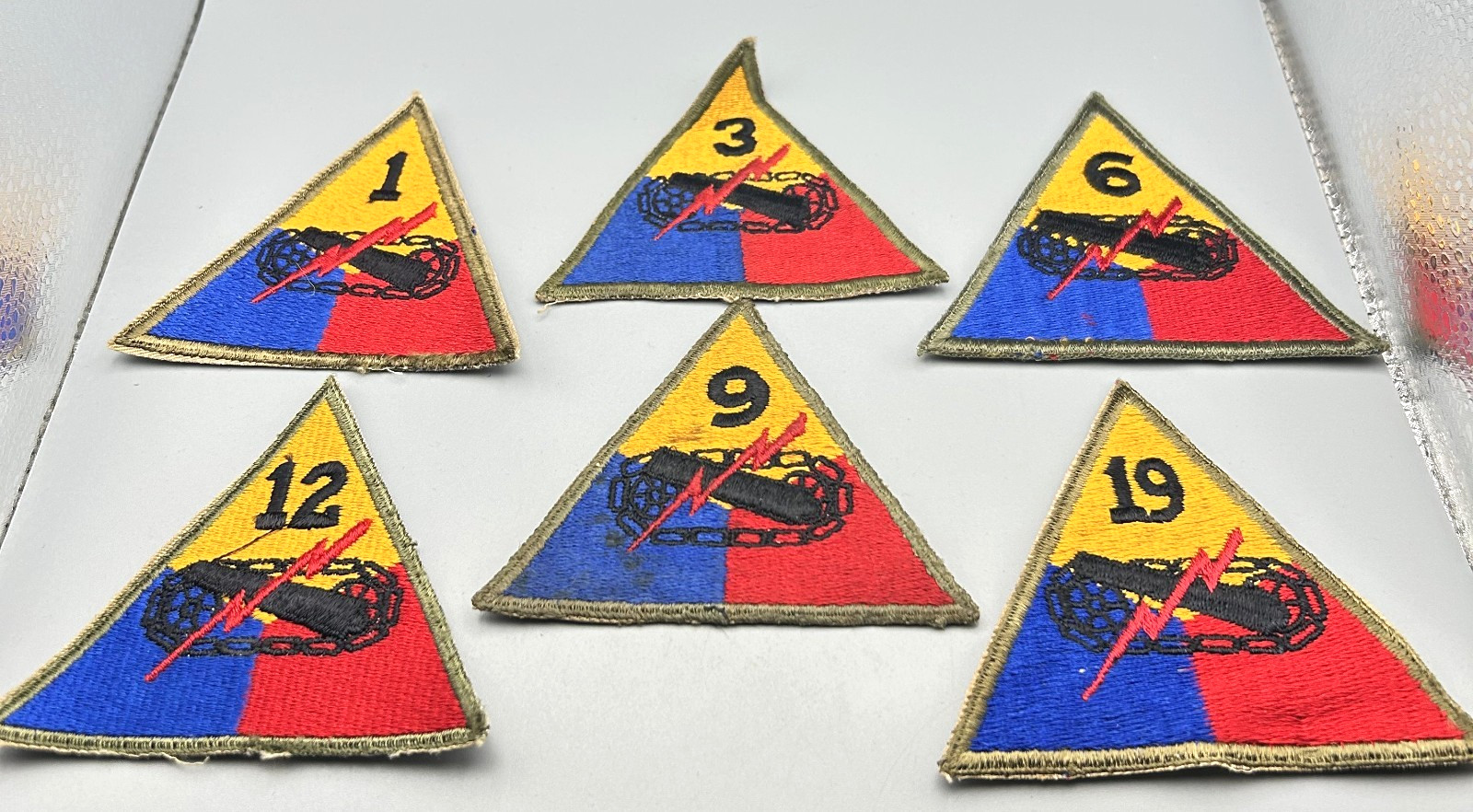 WWII 1st, 3rd, 6th, 9th, 12th & 19th Armored Division Patches Lot - NO GLOW