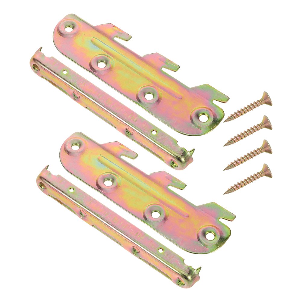 2Sets Golden Headboard Support Brackets Sturdy Bed Frame Hardware with Screws