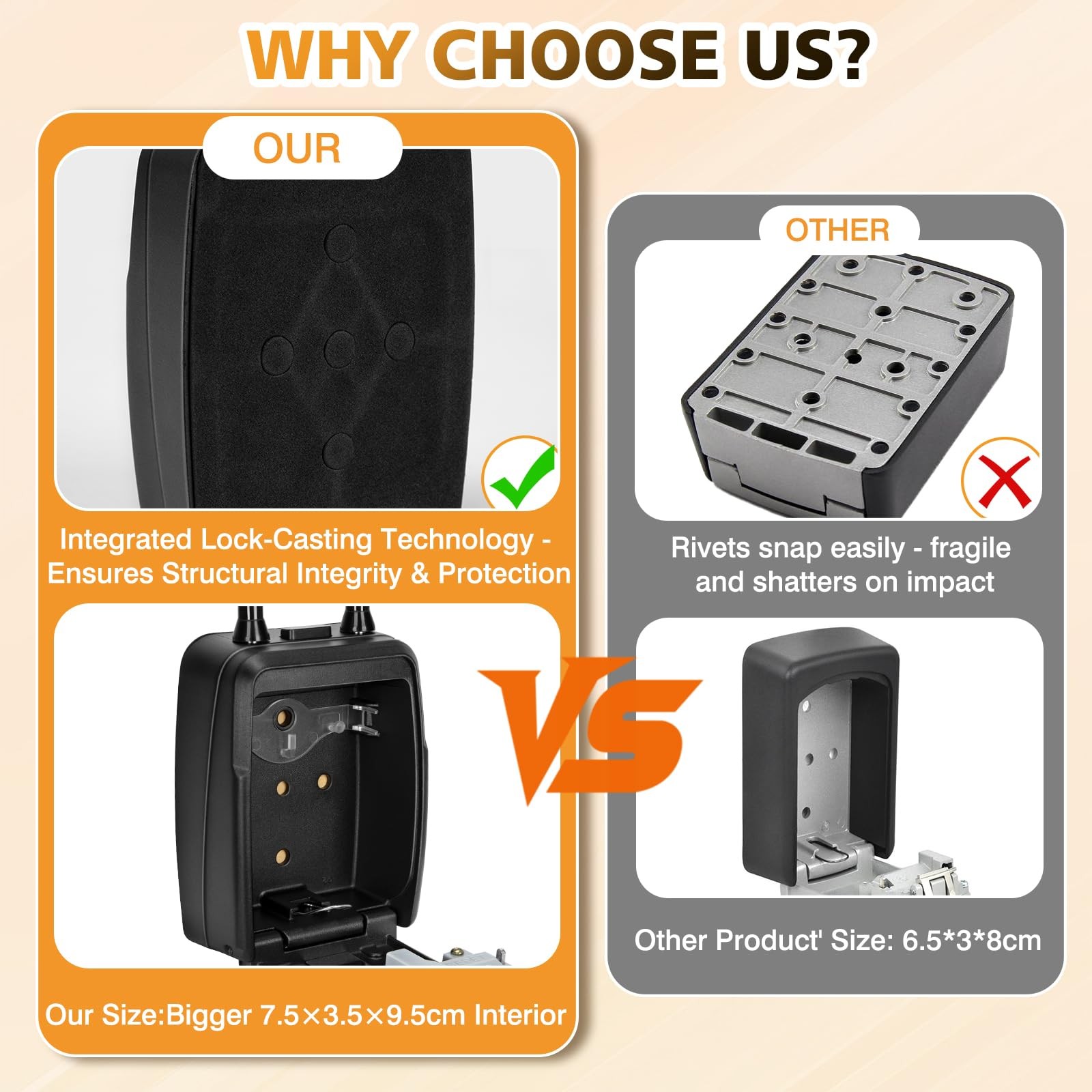 Key Lock Box, Lock Box for Keys with Code, Wall Mount Key Lockbox with Remova...