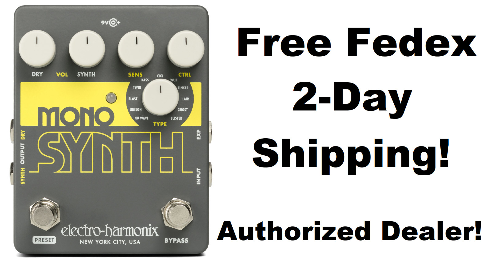 New Electro-Harmonix EHX Mono Synth Synthesizer Guitar Pedal Monosynth