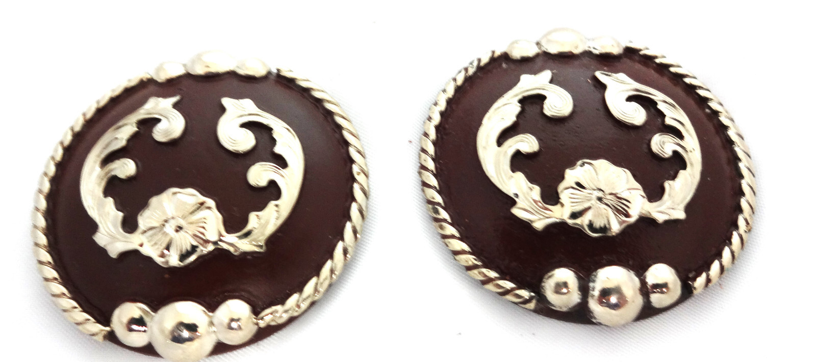 Pair Dakota Bubble Conchos Screw Back Br Iron Silver Overlay Hansen Western Gear