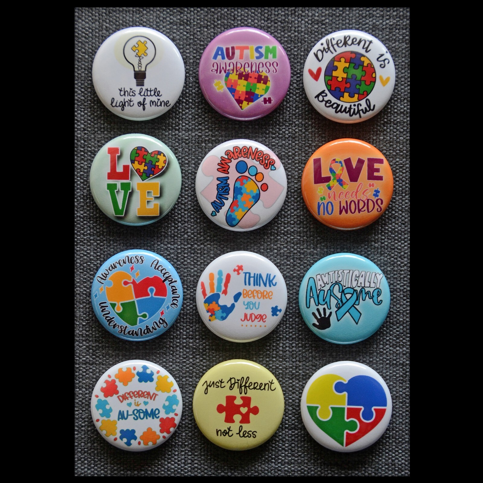 Autism Awareness / Buttons (Set of 12) / Various Size Options
