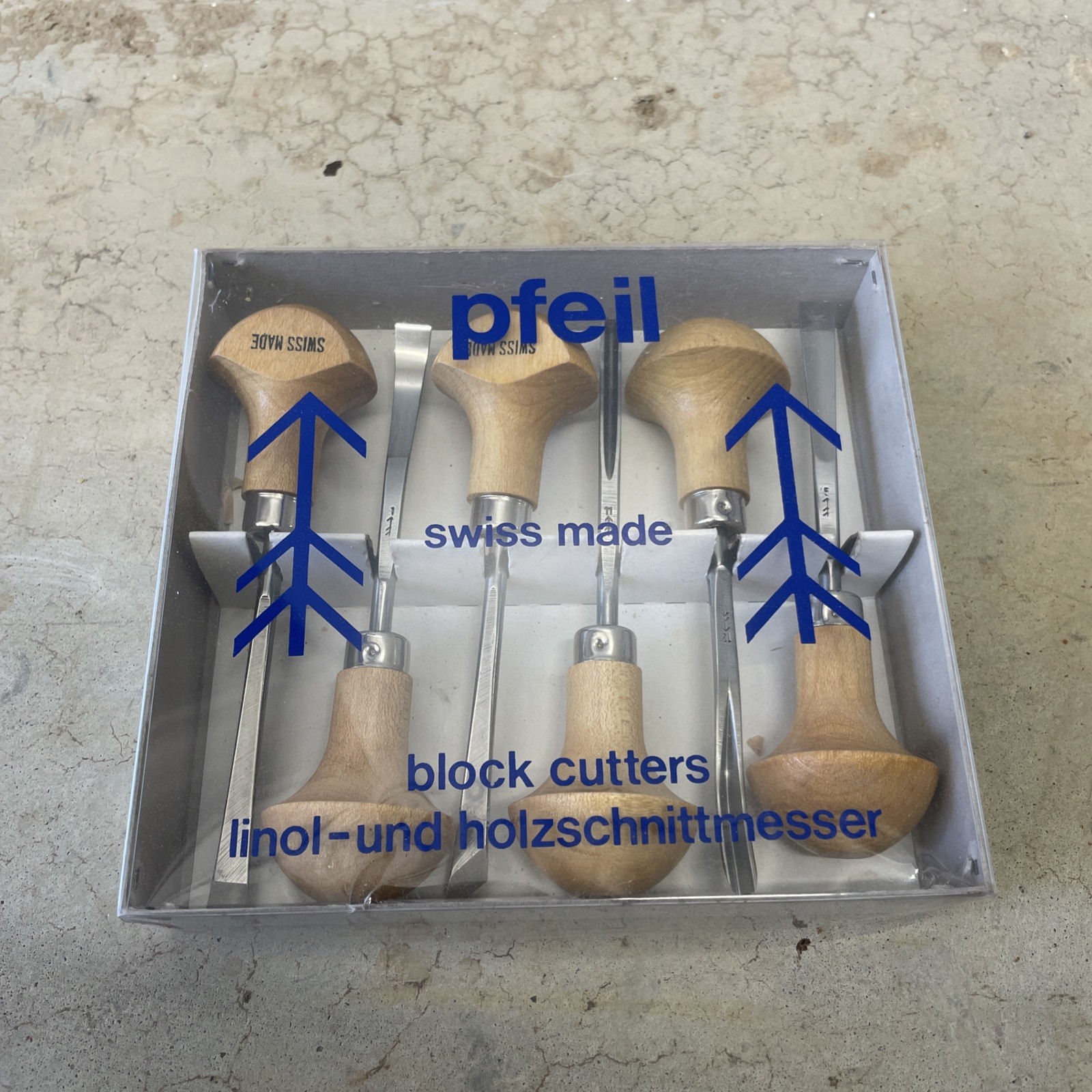 NICE! PFEIL SWISS MADE LINOLEUM & BLOCK CUTTER CARVING PALM CHISEL GOUGE SET