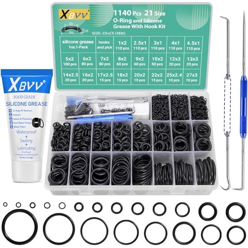 1140 Pcs 21 Size Faucet O-Ring Assortment Kit with Food Grade Silicone Grease