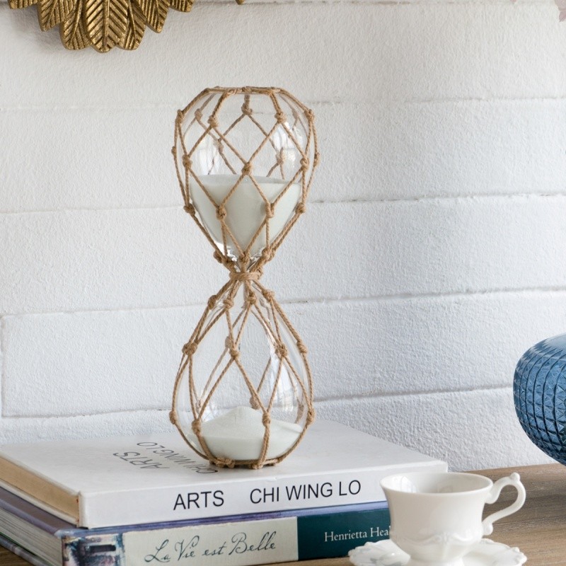 45-Minute Hourglass, Sand Timer, White Sand and Tan Cotton Netting 10"High