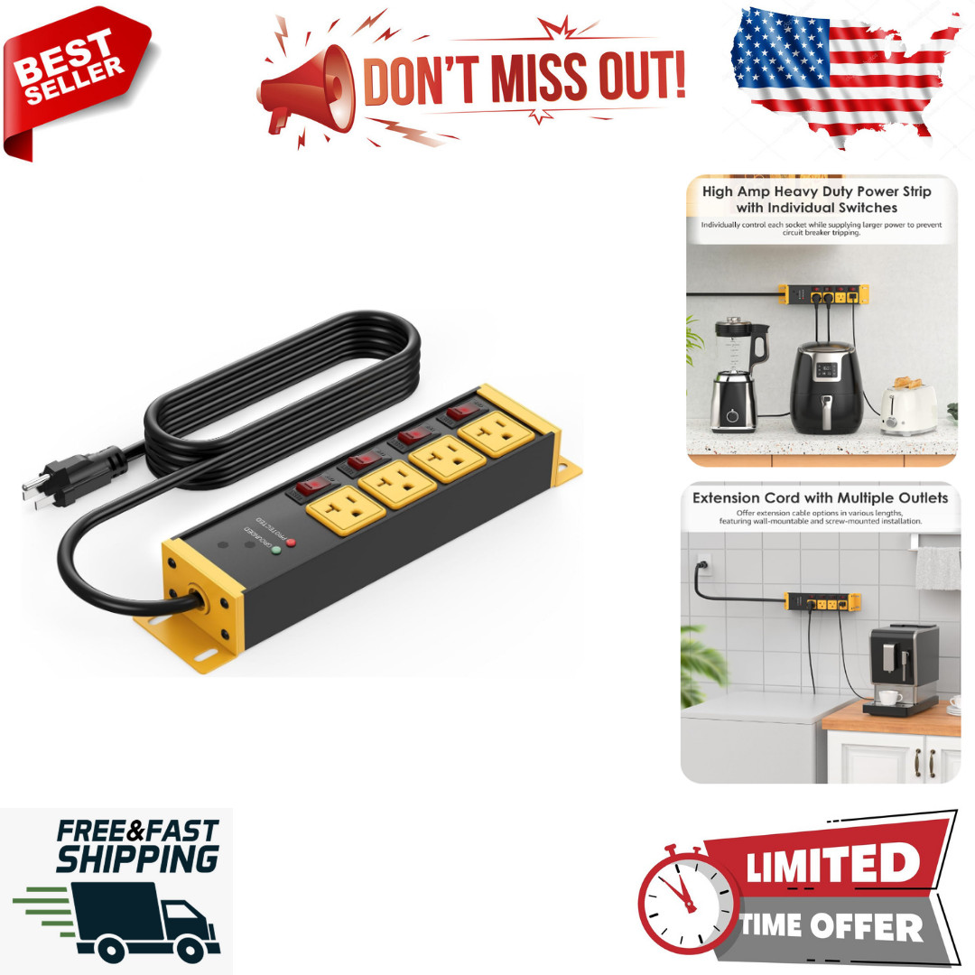 Heavy Duty Surge Protector Power Strip 20 Amp Individual Switches. 6FT 12 Gauge