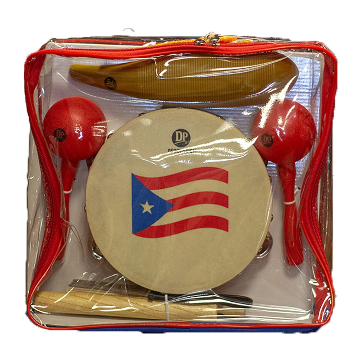 DP Music Parranda Kit Percussion with Carrying Bag - Puerto Rico Flag 8 Inche...