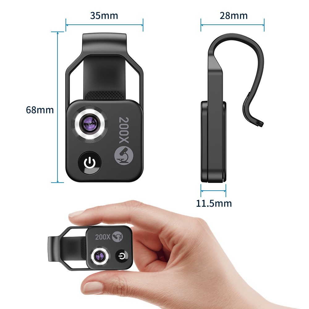 Zoom 200X Microscope Lens for Phone iPhone Android with LED CPL Universal Clip