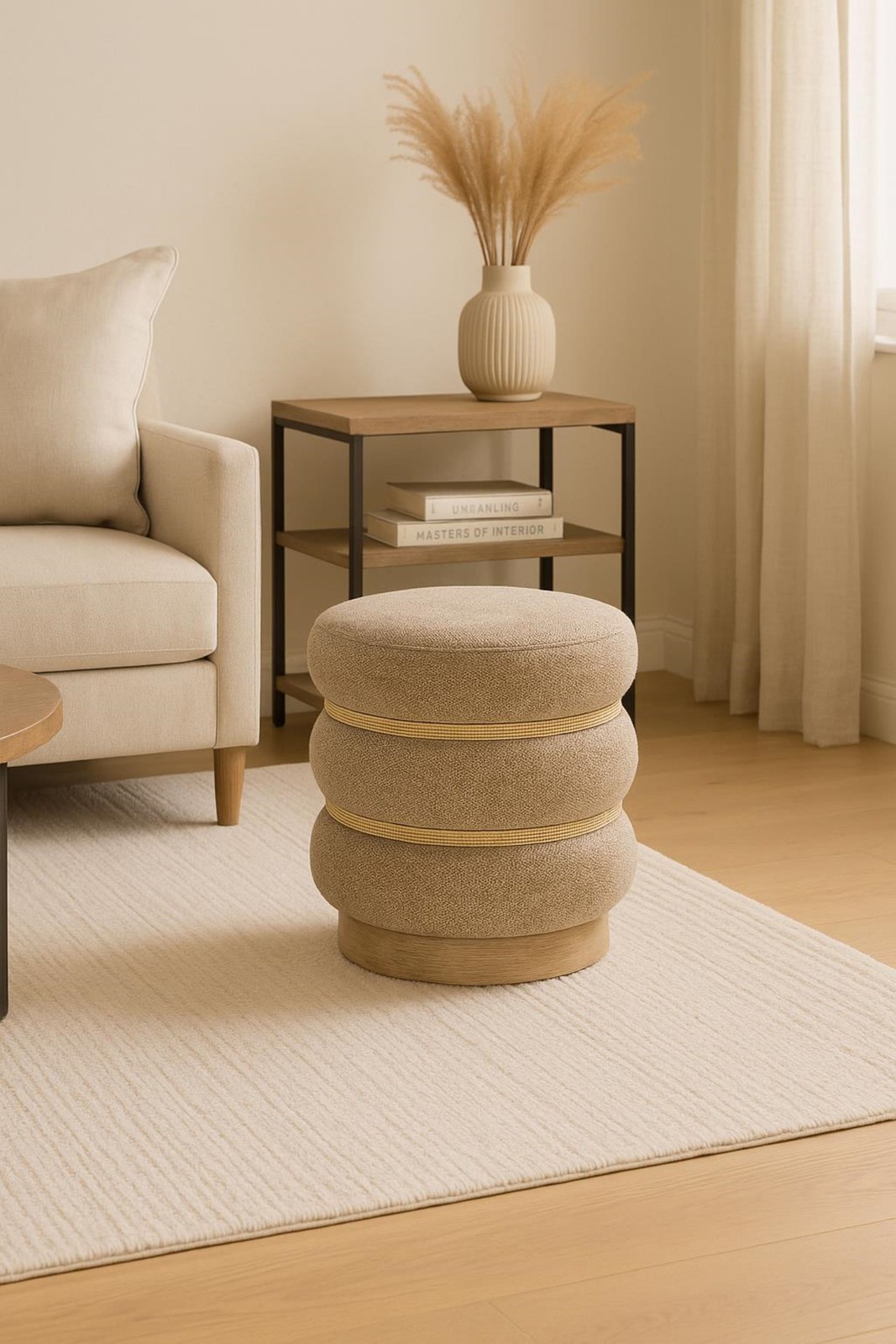 Neutral Upholstered Accent Chair with Rope Accents, Driftwood Finish Base