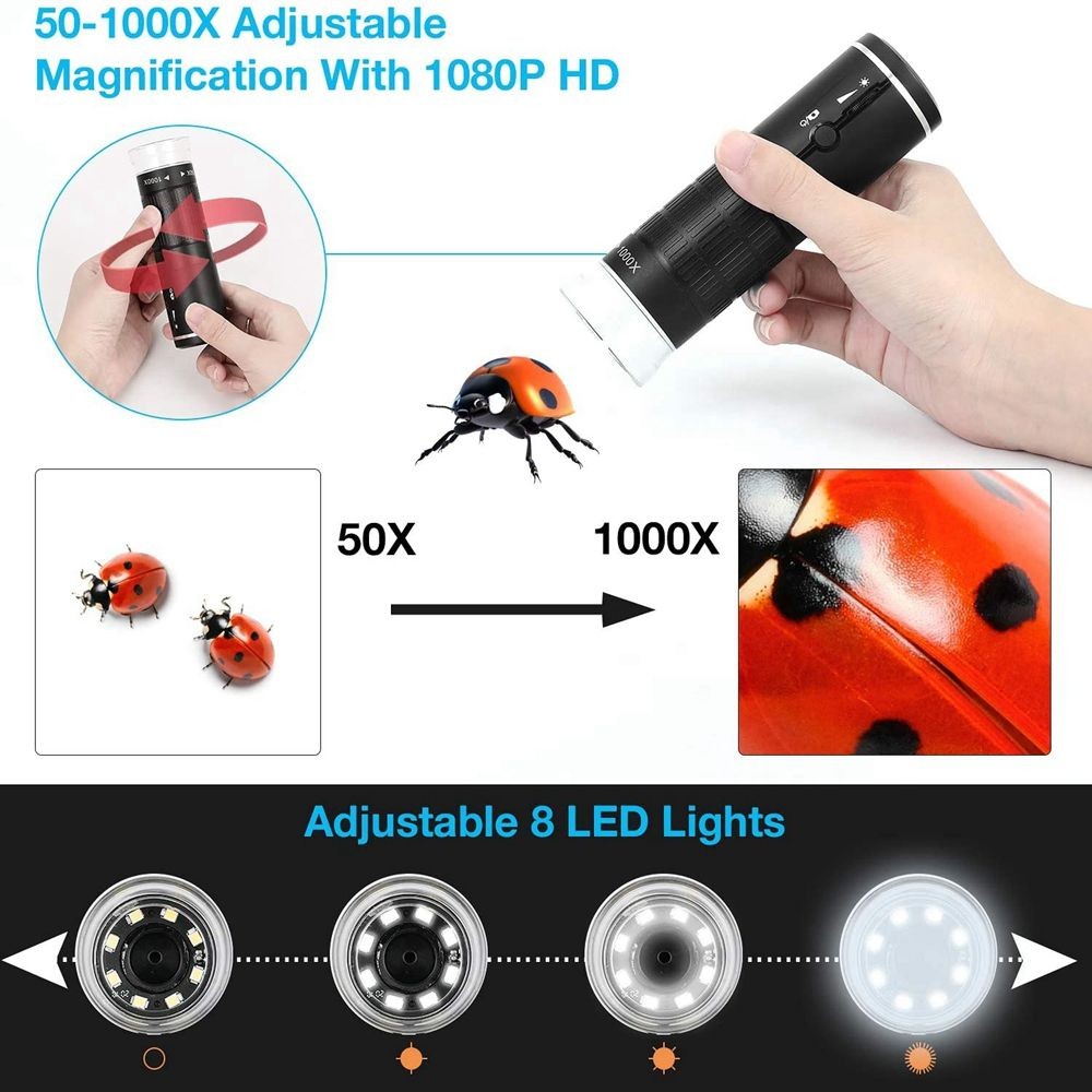1000X Digital Microscope HD LED USB WiFi Microscope for Smartphone PCB US