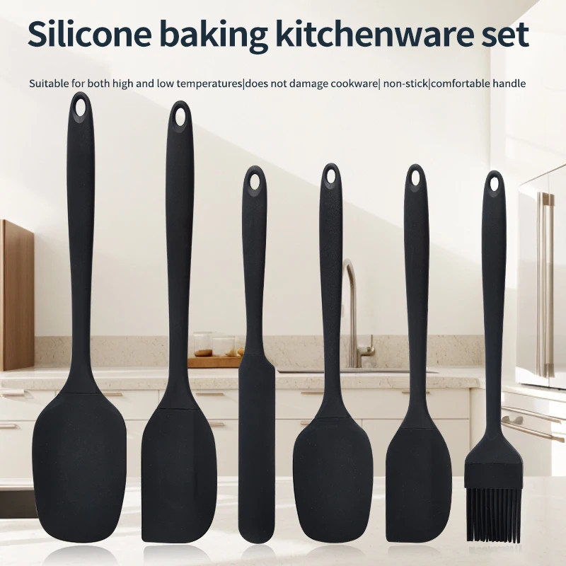 Silicone kitchenware 6-piece set, cream  scraper, spatula, oil brush, size scrap