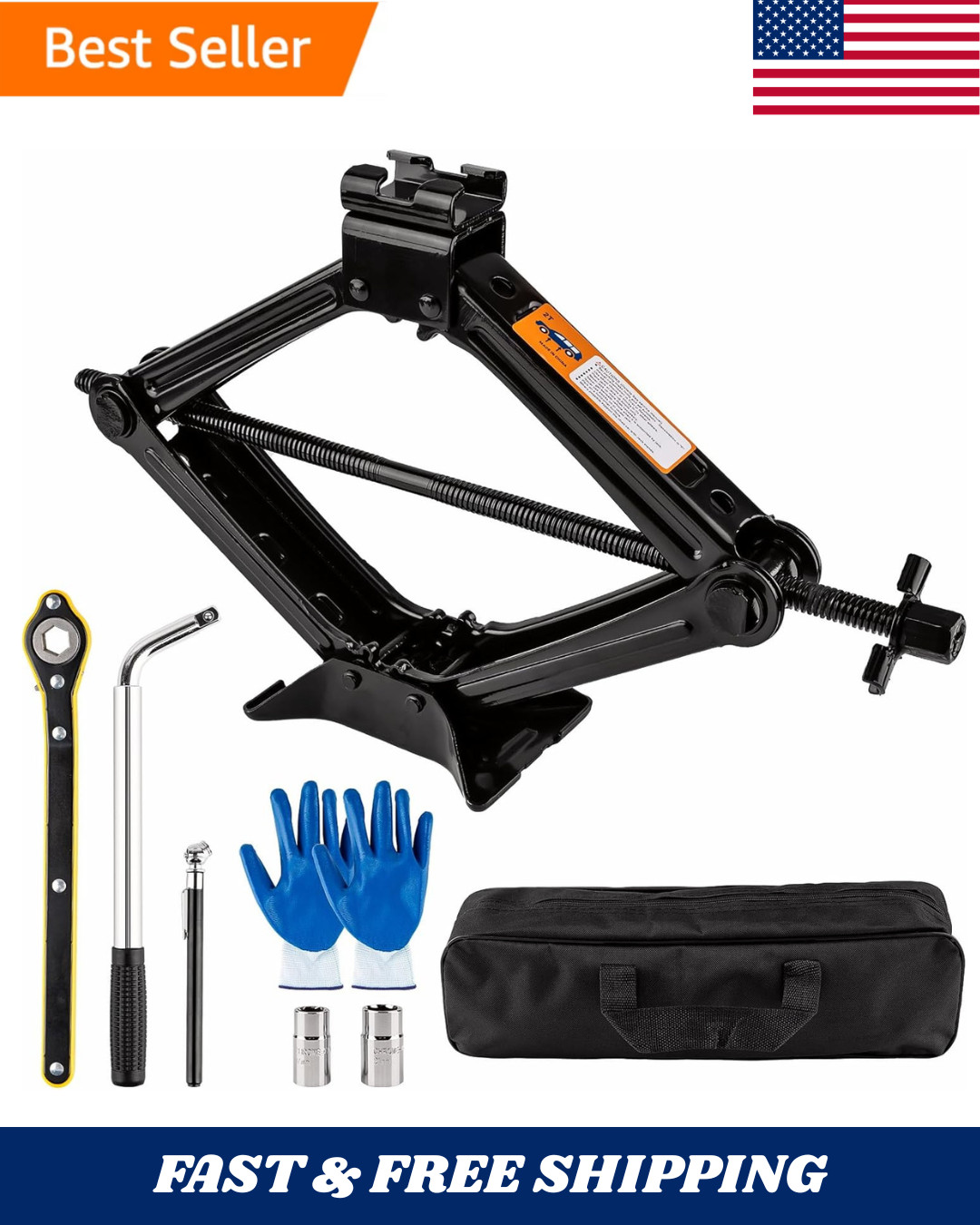 Beaiguna Portable Car Jack Kit, 2 Ton (4409 lbs) Scissor Jack for Car
