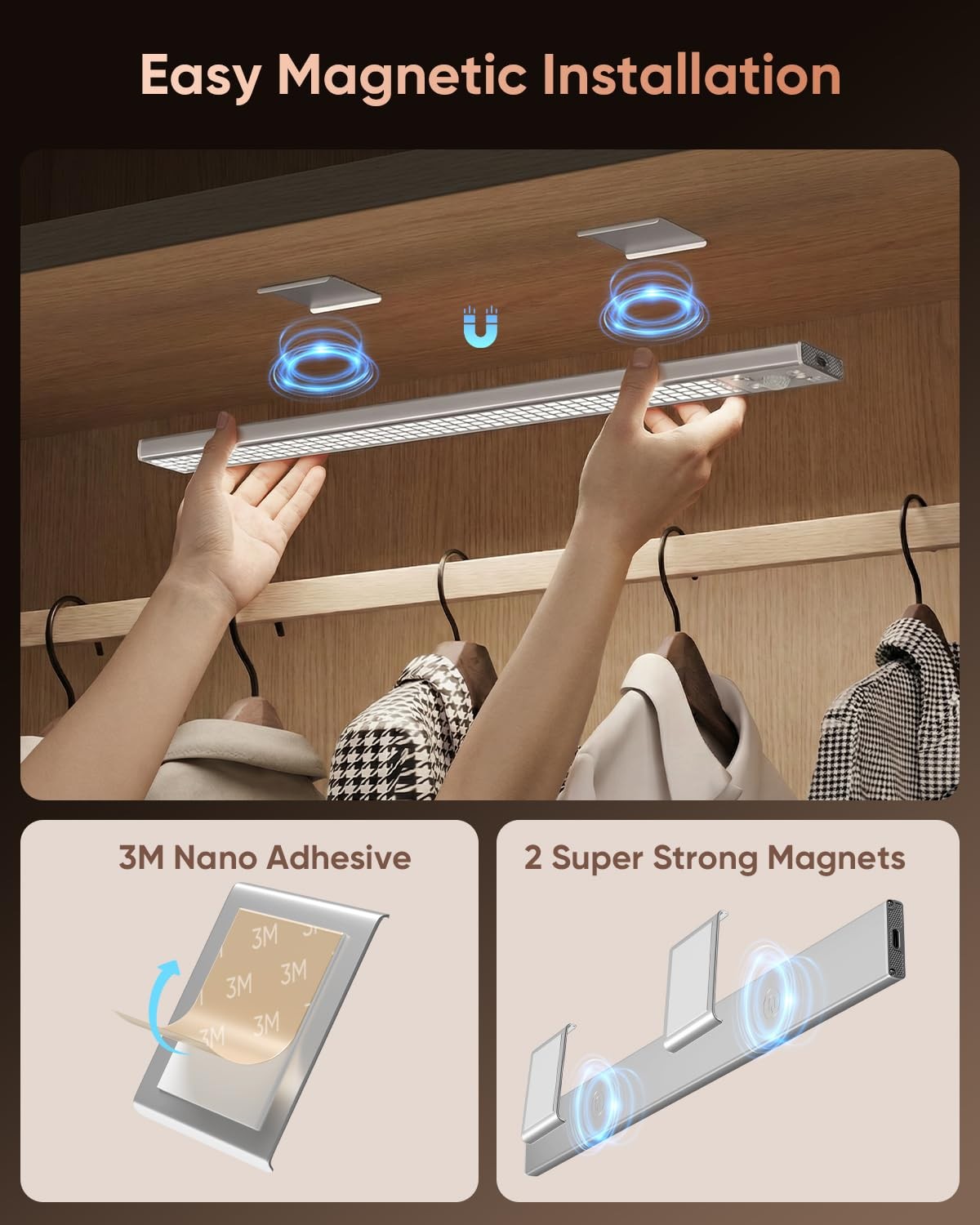 2 Pack 12 Inch Motion Sensor Under Cabinet Lights USB Rechargeable 152 LED