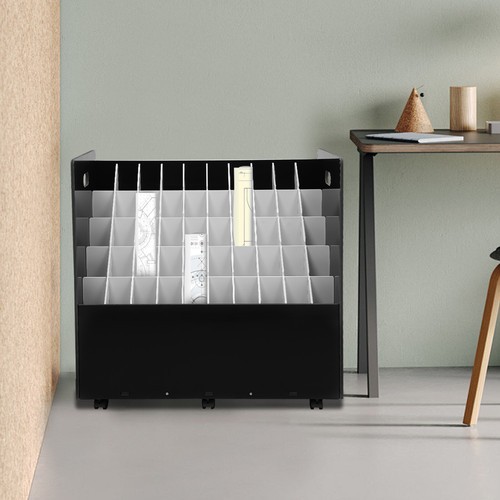 50-slot Blueprint Organizer, Roll File Storage Holder, Movable Roll File Cart