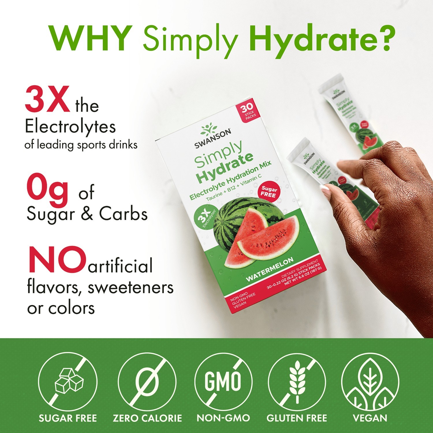 Swanson Simply Hydrate Electrolyte Hydration Mix - Watermelon 30 Pkts Targeted