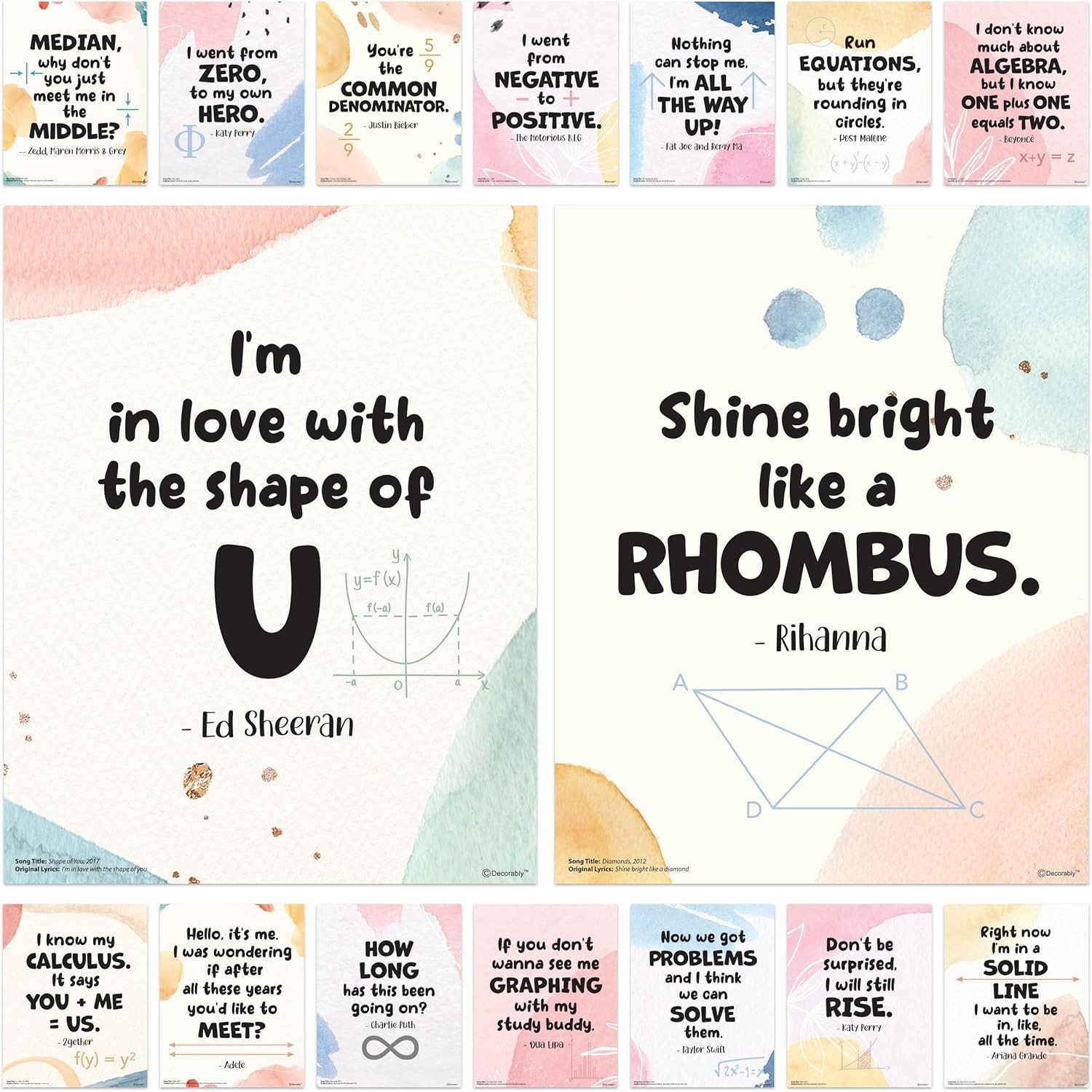 16 Math Posters for High School, 11X14In Educational, Matte-Laminated Classroom