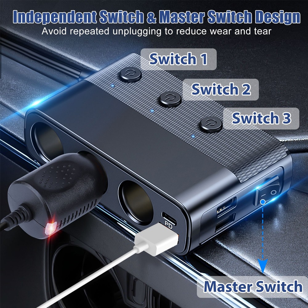 3 Way Car Cigarette Lighter Socket Splitter USB Fast Charger Power Adapter 12V