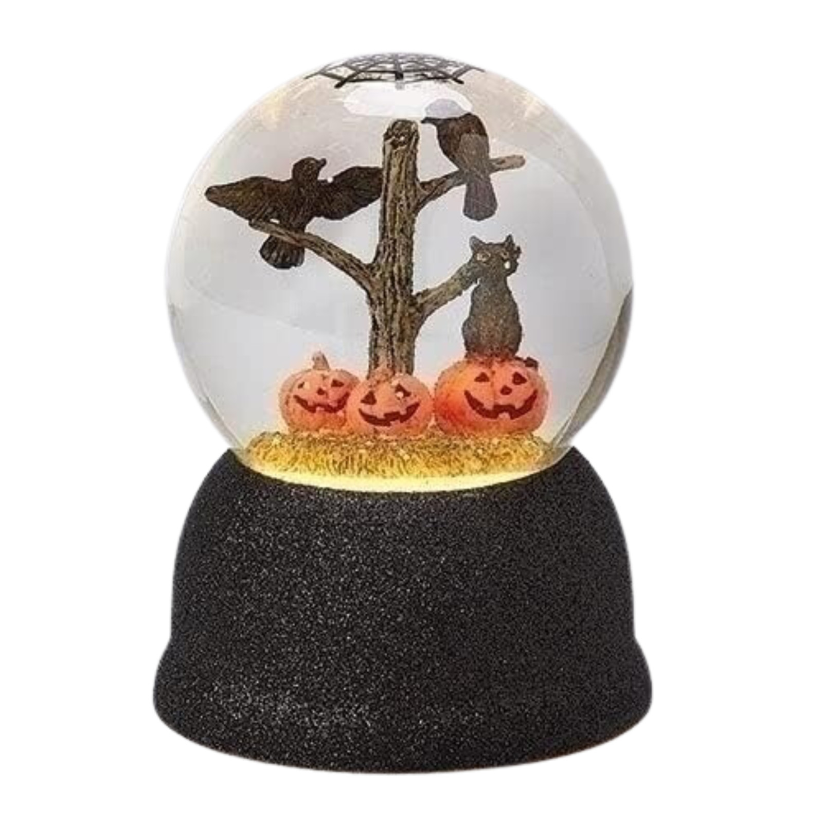 Black Cat & Crows Halloween LED Swirl Dome 5.75” Lighted Table Decor