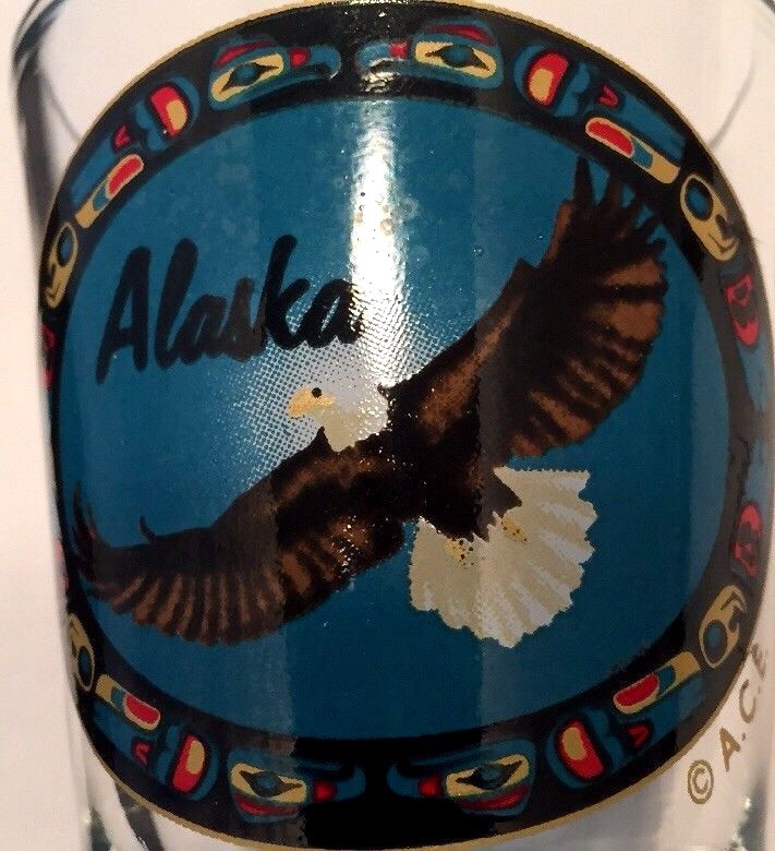 ALASKA STATE ~ FLYING EAGLE ~ SHOT GLASS BARWARE SOUVENIR