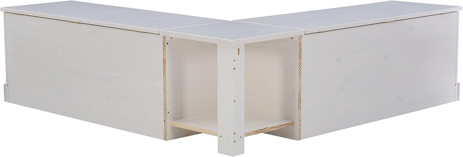 Harris White Solid Pine Backless Nook with Hidden Storage Solution