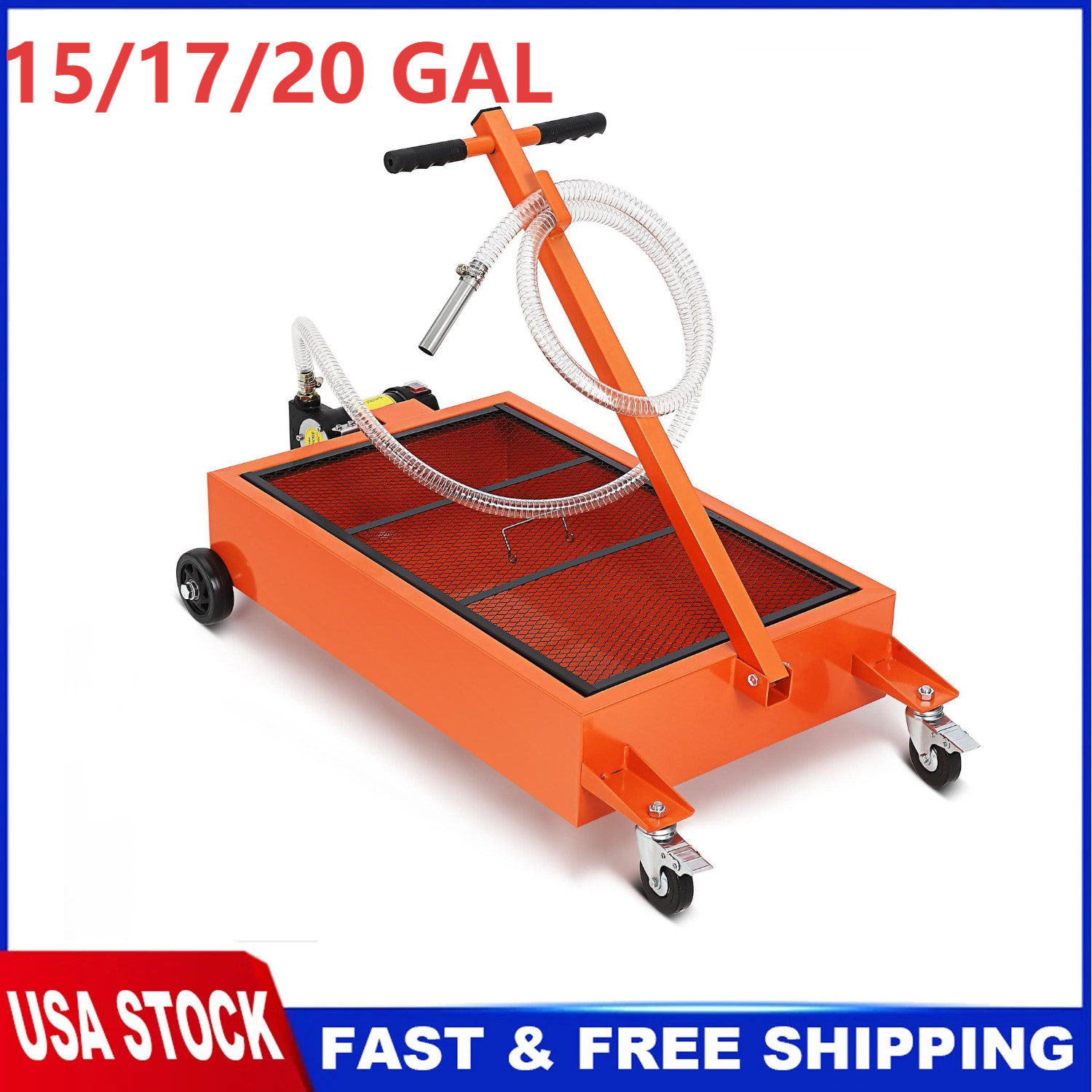 15/17/20 Gallon Oil Drain Pan with Manual/ Electric Pump & Hose Low Profile Cart