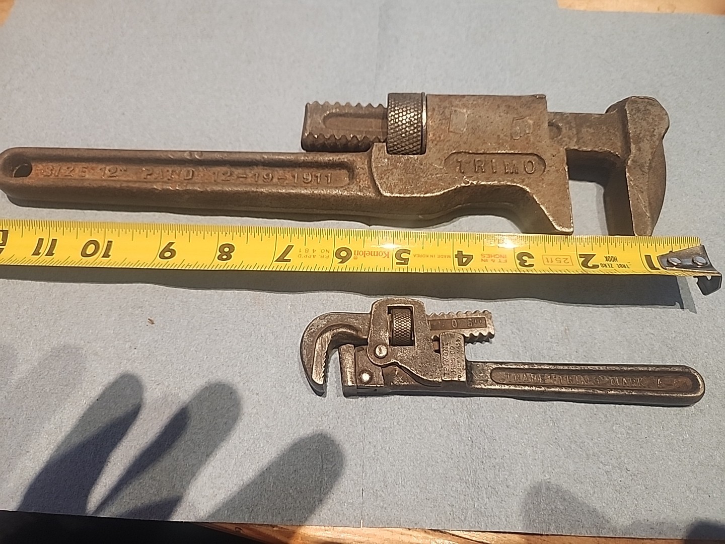 Antique Trimo Alloy Pipe Wrenches 12 inch and 6 inch