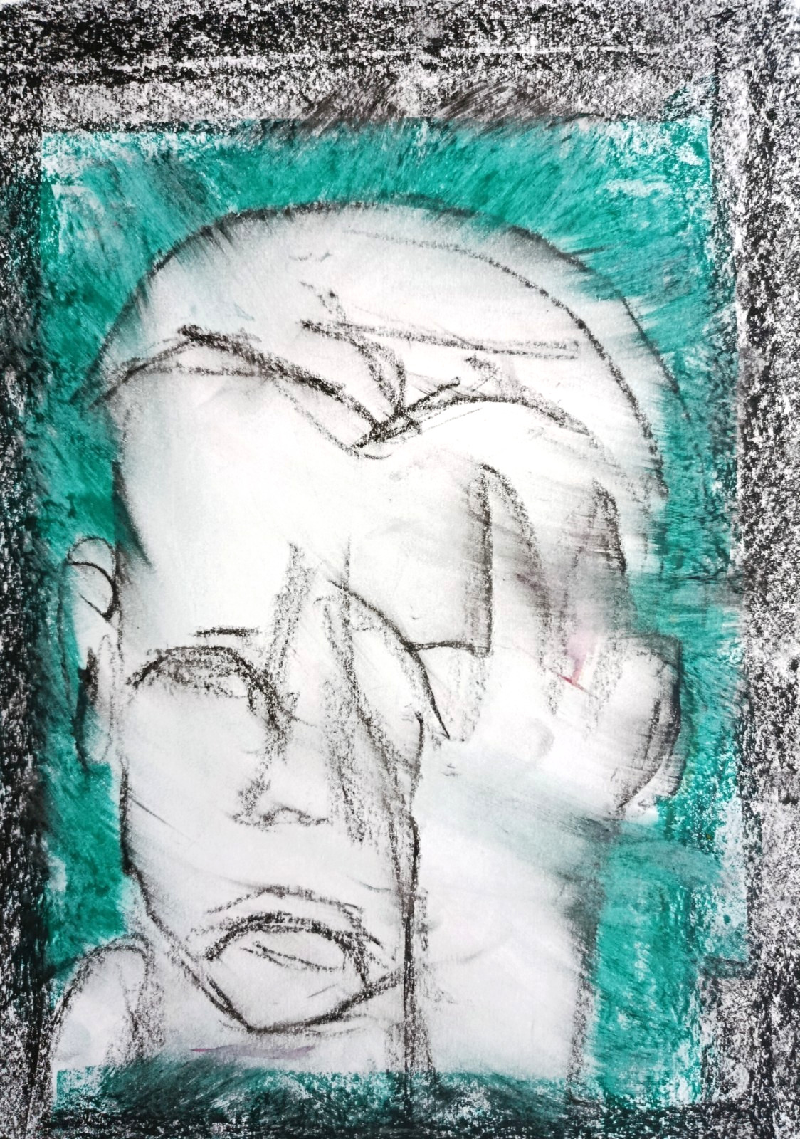 Man Portrait Modern Art Oil Chalk On A4 Paper Abstract Painting Picture
