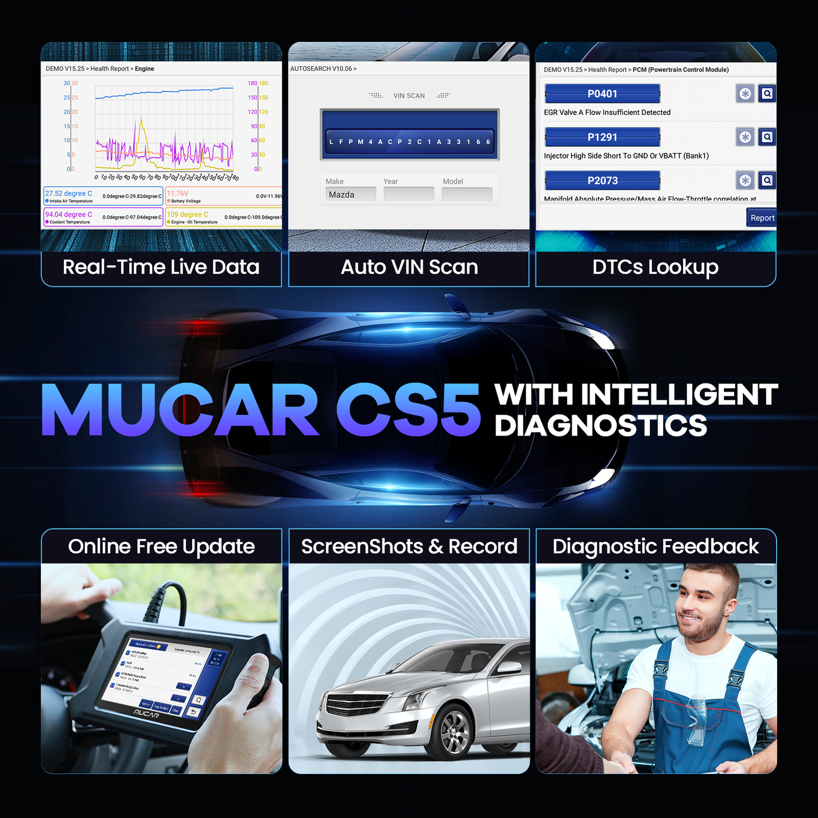MUCAR CS5 Car OBD2 Scanner Code Reader Engine ABS SRS TCM BCM Diagnostic Tool