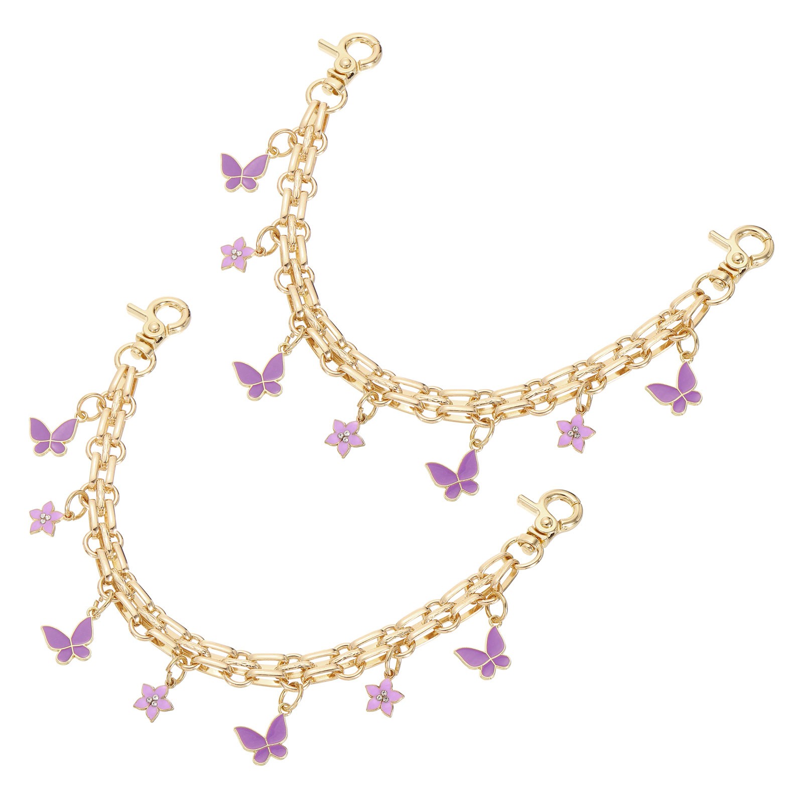 2Pcs 10" Flower Butterfly Pendant Handbag Chain Straps Purple