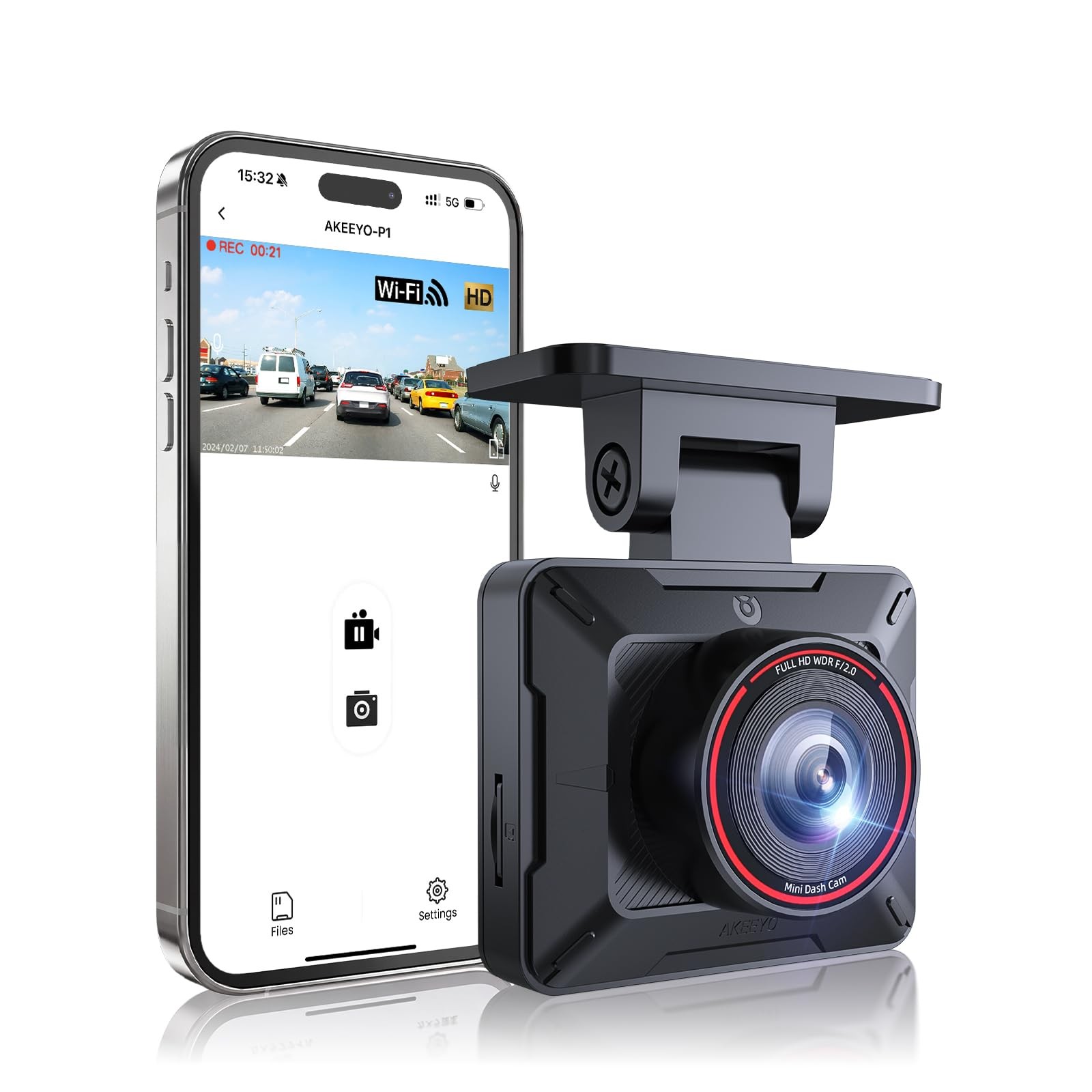 AKEEYO P1 Mini Dash Cam – Super Compact Front Camera dash camera, Black